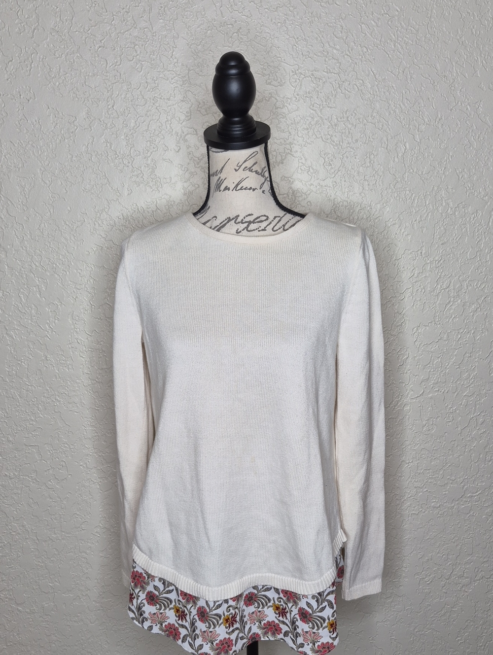 LOFT Towfer Cream And Multicolored Floral Sweater Size S
